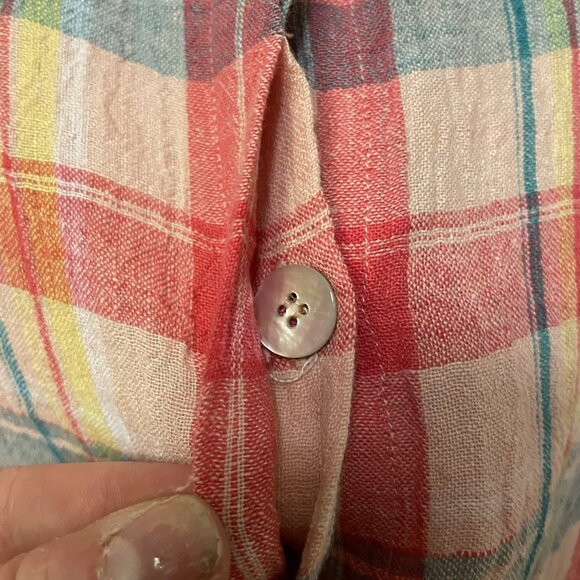 Soft Surroundings Womens Red Plaid Linen Button-Up Long Sleeve Shirt Size 3X - Picture 3 of 11